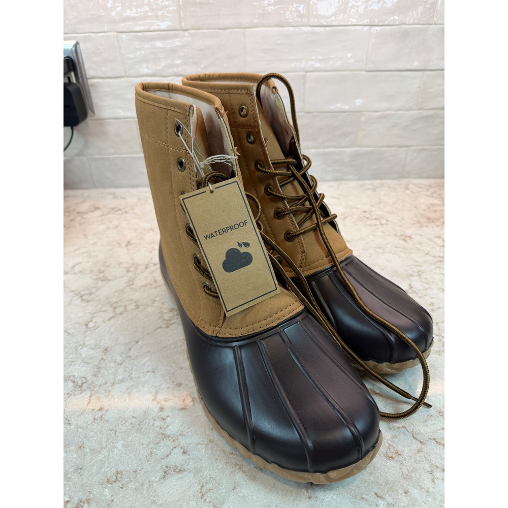 JBU Jambu Maine Waterproof Duck Boots Mens 13M Tan Black Faux Fur Lined
